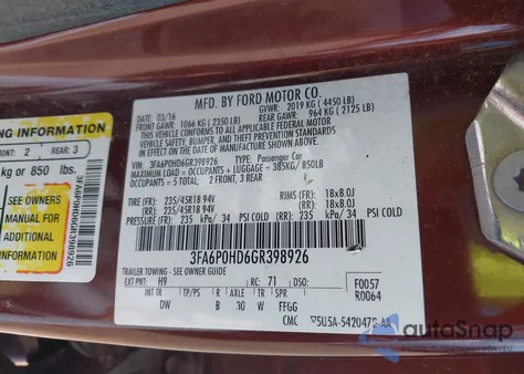 2016 Ford Fusion Se from USA, damaged, VIN 3FA6P0HD6GR398926